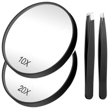 Vergrotende Spiegel 20x Spiegel + 10x Vergrotende Spiegels met 2 Zuignappen Kleine Reisvergrotende Spiegel en Pincetset