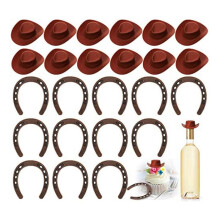 24 Pieces Western Theme Lucky Horseshoe Ornament and Cowboy Hat Crafts Miniature Horse Shoes Wedding Gift Set