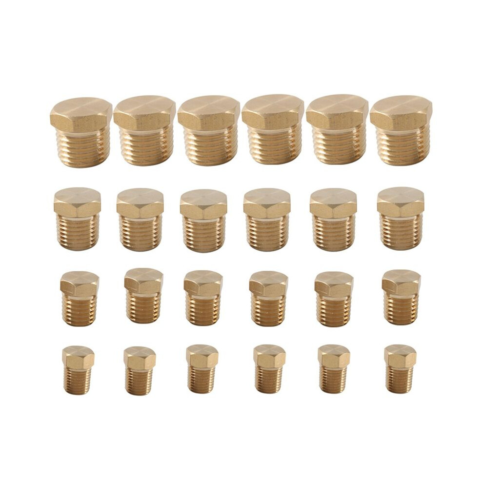 Tauoh 24 Pcs Hexagonal Tube Plug Car Oil Pipe Plugs Oil Plug Accessories 1/8 1/4 3/8 1/2 Ntp Internal Thread Brass Plug