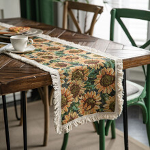 Tafelloper met tropisch regenwoudpatroon, gemaakt van jute met kwastjes, elegant tafelkleed met olieverfschilderijmotief voor keukentafels en