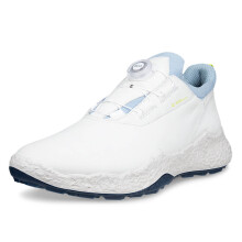 (UK 10.5-11, White/Dusty Blue) Ecco Mens BIOM H5 BOA Leather Waterproof Spikeless Modern Golf Shoes