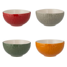 Set Of 4 Stoneware Bowls Embossed Woodland Animals Serving Salad Fruit Rice