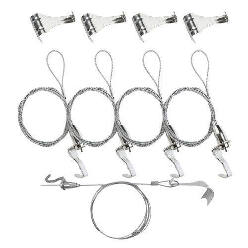 20Set Kit Appendiquadri Con Filo Regolabile Acciaio Resistente Argento