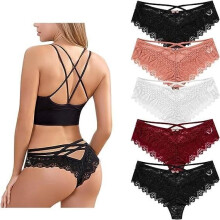 Women's Lace Panties Chic Sexy Underwear Stretch Briefs Low Rise Multipack Temptation Panties