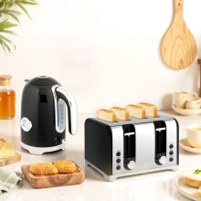 HOMCOM 3000W 1.7L Kettle with Retro Thermometer, 4 Slice Toaster Set, Black