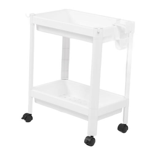 Plastic Freestanding Bathroom Shelf Storage Unit 2 Layer White Rotate Wheel