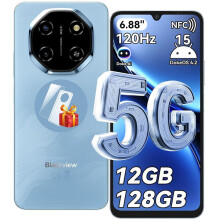 BLACKVIEW SHARK 6 5G Smartphone Android 15 Téléphone Portable Pas Cher,12Go+128Go,6.88'' HD,120Hz,5000mAh,16+8MP, Dual SIM,NFC,Bleu