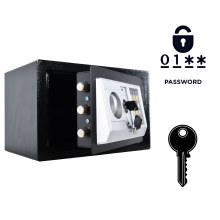 Armored Home Safe Electronic Lock & Key Security Box 20x31x20cm Steel Construction Black PU Leather Interior Alarm System