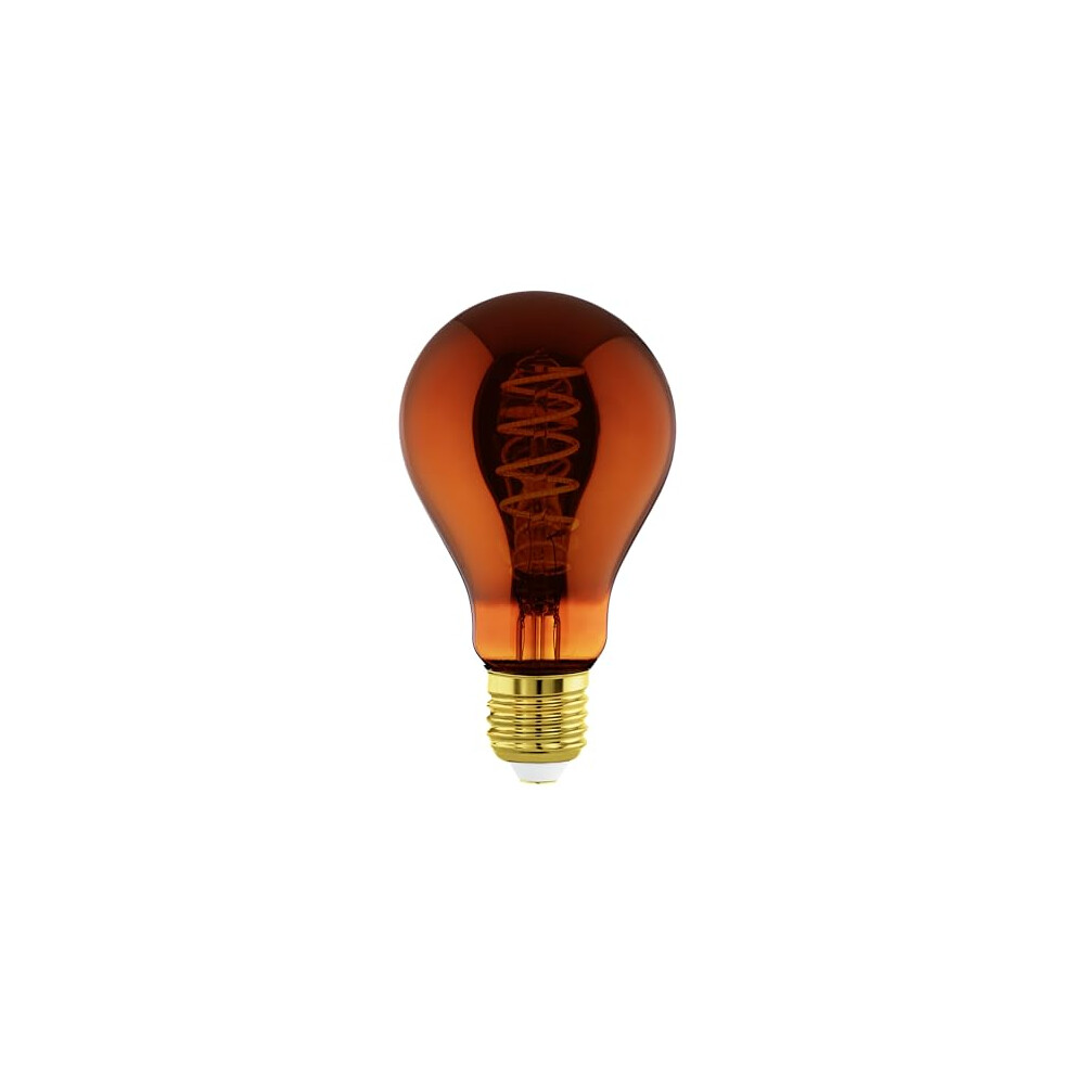 Eglo Dimmable E27 Led, Vintage Spiral Filament Bulb, Edison Lamp For Retro Ing, 4 Watt, 30 Lumen, Warm Glow, Copper, 2000K, A75, ? 3" Light/White