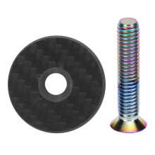 Carbonfiber topkap voor fietsbalhoofd, 3K carbonfiber topkap met TC4 titanium bout, zeer sterke, lichtgewicht stuurpenkap, PVD-gecoate