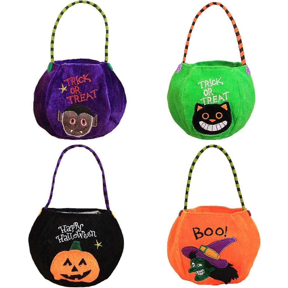 Konhill (As Show, One Size) 4 Pcs Halloween Goodie Bags Trick Or Treat Candy Bags Pumpkin Vampire Witch Cat Trick Or Treating Goody Gift Bags Treat Bags Black
