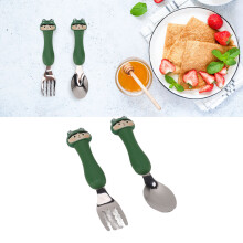 Baby fork and spoon set, cartoon frog PP handle, stainless steel, kid's feeding tool