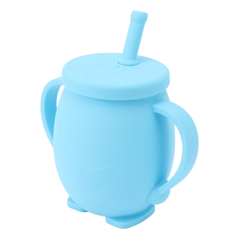 230Ml Silicone Toddler Sippy Cup With Straw & Non-Slip Handles, Blue