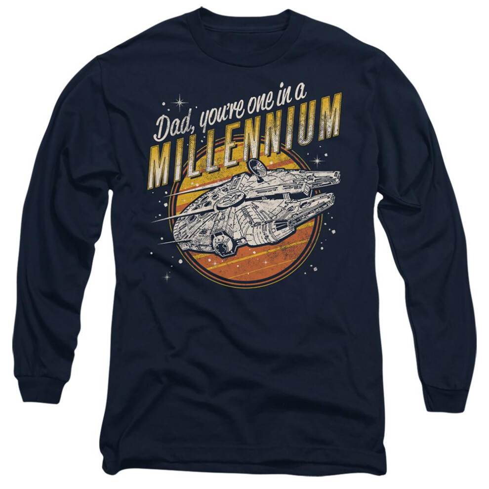 Star Wars (Xxl, Navy) Mens Dad One In A Millennium Long-Sleeved T-Shirt Blue,Multicoloured