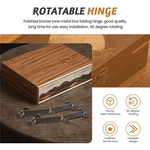 Furniture Box Rotatable Folding Lid Support Hinge Bronze Tone 4Pcs 1
