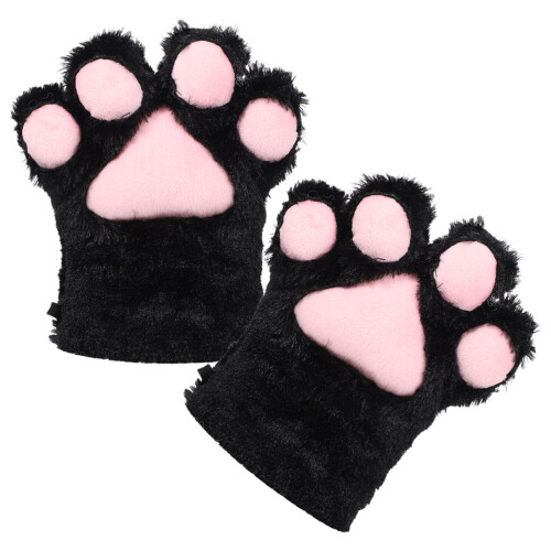 3Paare Schwarze Plüsch Katzenpfoten Warm Für Kinder 1
