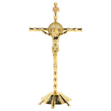 Gold Metal Jesus Cross Vintage Decorative Standing Crucifix Statue