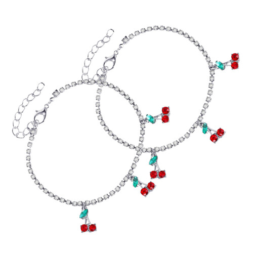6Pièces Bracelet De Cerise Argenté Décor Été Plage