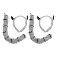 2Sets Grey Lemur Ears Headband and Tail Set Comfortable Animal Costume