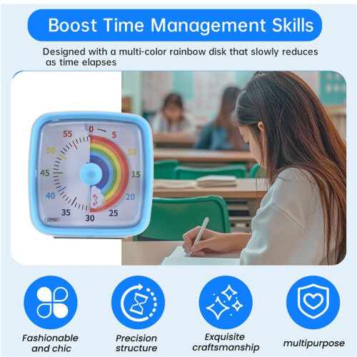 60-Minute Visual Timer with Night Light, Countdown Timer,Pomodoro Timer with Rainbow Pattern for Kids and Adults 2