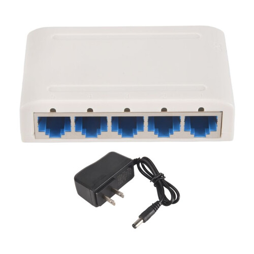 5 Port Data ,Network Hub,Desktop Ethernet Splitter,Plug &  Shielded  Fanless Quiet