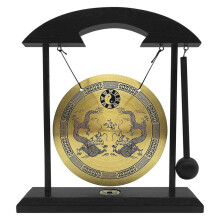 Gong da Tavolo - Ornamento da Tavolo Gong nel Ottone Feng Shui con Supporto e Mazzuolo, Delicata Decorazione per la Casa Cinese, Doppio Drago