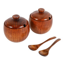 2Pcs Spice Jar Seasoning Can Sugar Bowl with Lid Spoon Wood Spice Storage Box Sugar Pot Salt Jars Kitchen Storage Container Condiment Jars