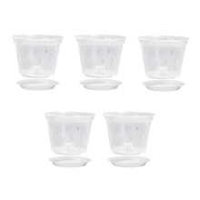 Orchid Pots- 7 Inch- 5 Pots and Saucers, Orchid Pots with Holes and Clear Plastic Orchid Pots for Repotting