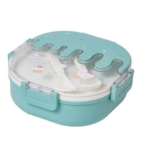 Kindergarten-Bento-Lunchbox mit 3 Fächern, Grün, 330 g, 18,5 cm 1