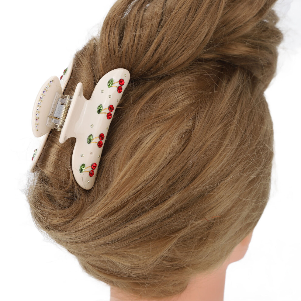 Beige Girls Cherry Pattern Hair Claw