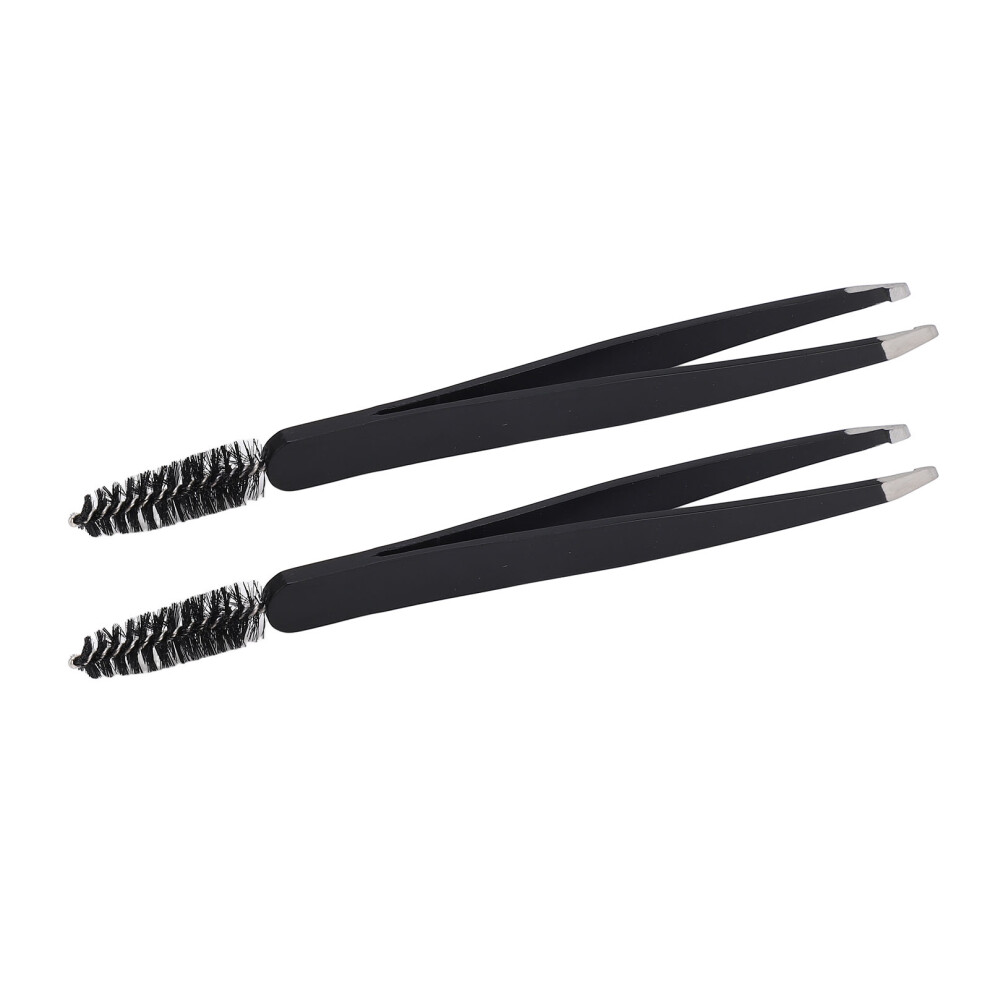 Black 2Pcs Stainless Steel Eyebrow Tweezers With Ergonomic Design For Makeup