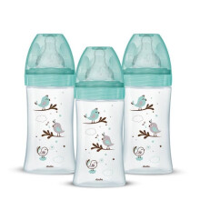 Set di 3 Biberon DODIE Anti-Colica Inizio+ - Vetro - 270ml - 0-6 Mesi - Tettarella Rotonda - Flusso 2