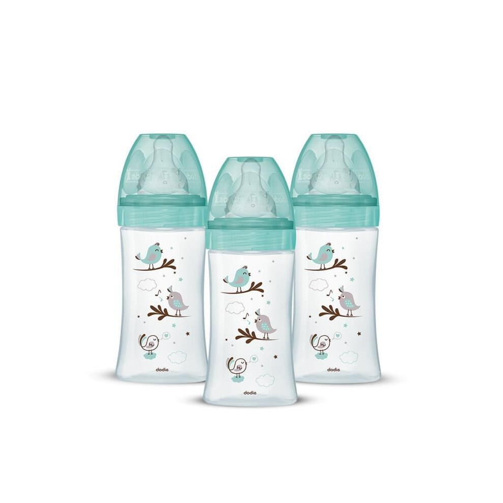 Set Of 3 Anti-Colic Initiation+ Baby Bottles - Glass - 270Ml - 0-6 Months - Round Teat - Flow Rate 2 Dodie