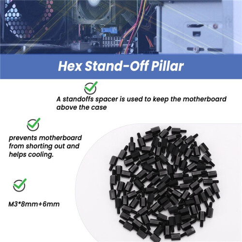100Pcs M3 Thread 8mm+6mm PCB Fixed Nylon Hex Standoff Spacer Pillar 1