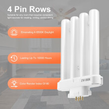 220V 27W 4 Pin Rows 6500K Double-H Quad Tube Compact Fluorescent Lamp Light Bulb
