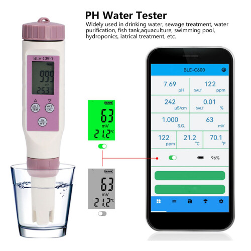 7-in-1 Bluetooth Water Quality Tester, Waterproof, Salinity pH EC ORP 2
