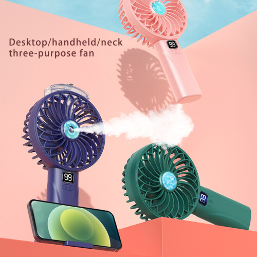 (Pink) Fan USB Handheld Portable Rechargeable Spray Adjustable Modes Cooling 2