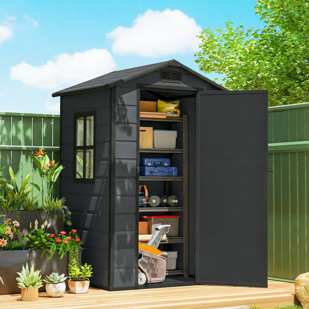 New Outsunny 4 X 3 Ft Plastic Small Garden Shed With Lockable Door, Dark/Grey