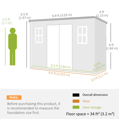 Outsunny Outsunny 10 x 4 ft Plastic Garden Shed with Floor, Lockable Doors Dark Grey 2
