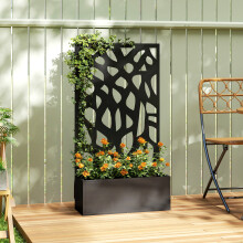 Outsunny Metal Raised Garden Bed with Trellis, Outdoor Planter Box