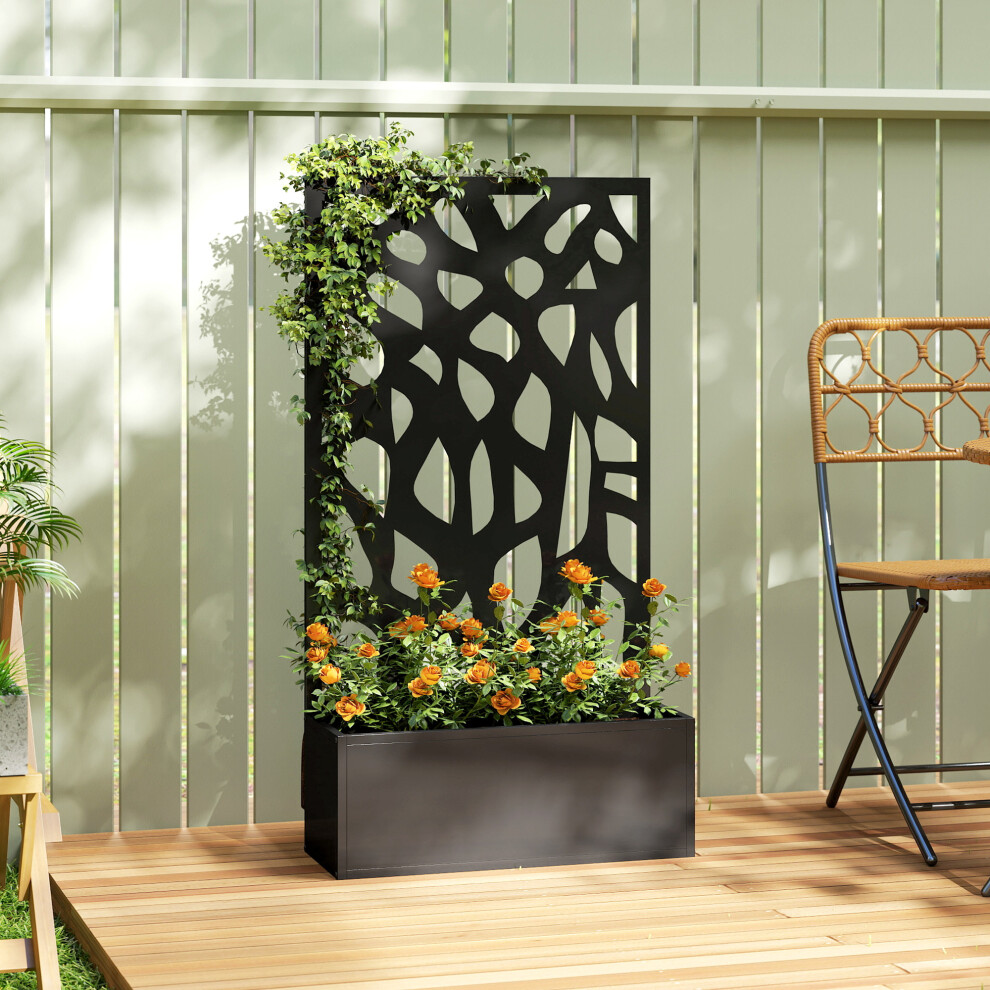 Outsunny Metal Raised Garden Bed With Trellis, Outdoor Planter Box