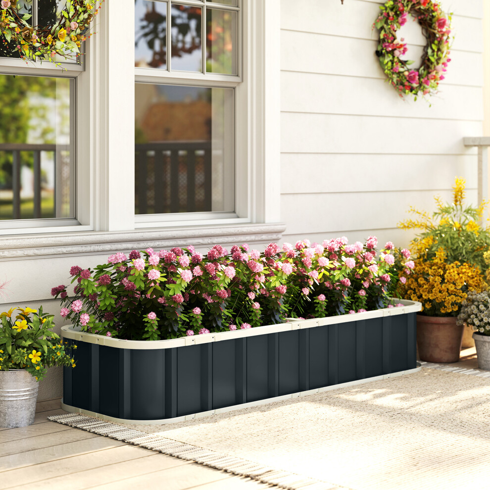 Outsunny Galvanised Raised Garden Bed With Gloves, Dark Grey