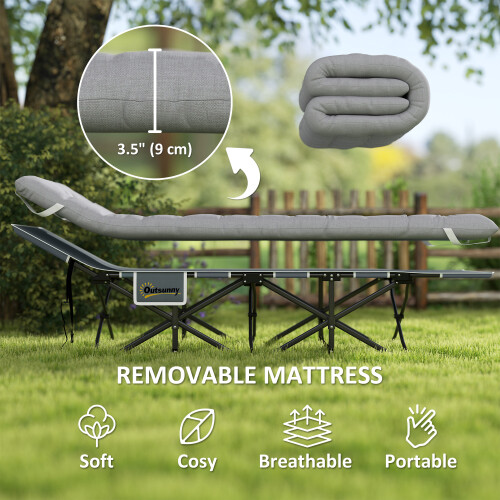 Outsunny Outsunny Camping Bed for Adults with Mattress Folding Cot Light Grey 2