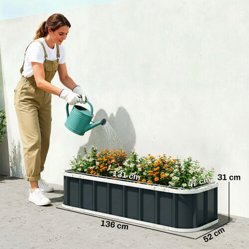 Outsunny Outsunny Galvanised Raised Garden Bed with Gloves, Dark Grey 2