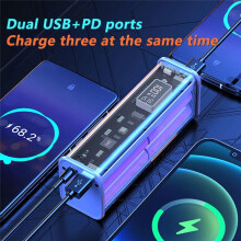 Juegos de Baterías Recargables Placa Principal y Estuche PD Carga Rápida Energía Móvil Batería Recargable de Iones de Litio 18650, Azul