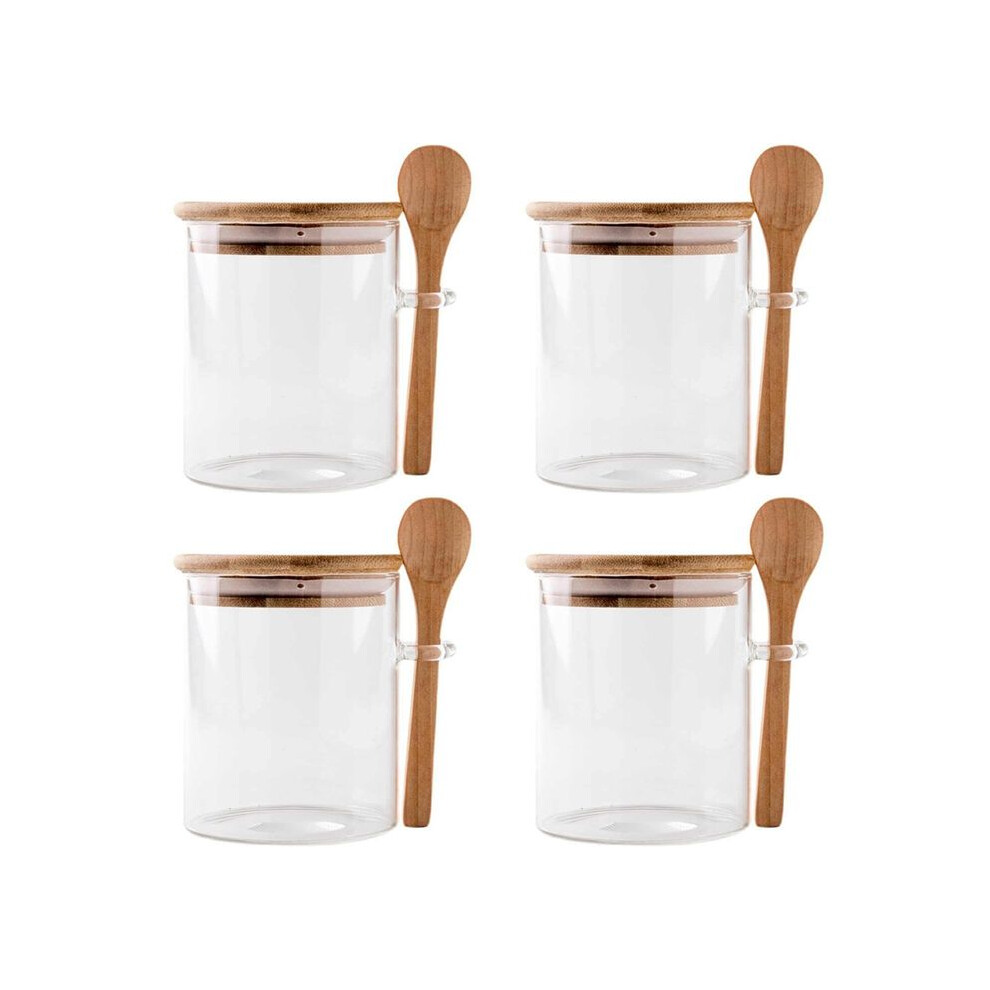 Semoic 4 Pack Overnight Oats Glass Containers With Lids And Spoons, Glass Jars With Spoons And Lids For Loose Tea