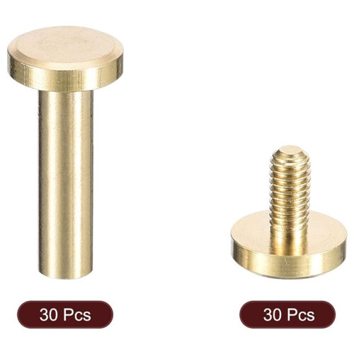 30Pack Brass Chicago Screws, 15x8mm Flat  Screw Back Binding Post Nail Stud Rivets Fastener for DIY 1