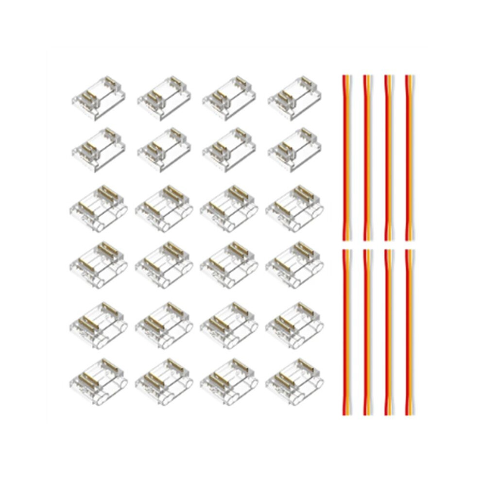 Exogio 24Pcs 3Pins 12Mm Transparent Cover Connector Kits For Cob Rgbic Led Strip Transparent Gapless Connectors With Wire
