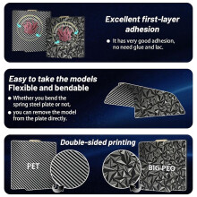 3D Printer PEO PET Build Plate for Bambu-Lab X1/X1C/X1E/P1P/P1S/A1 3D Printer,PEO+Carbon Fiber PET Surface257x257mm