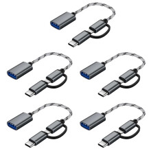 5X 2 in 1 USB OTG Cable Type-C/Micro-USB to USB 3.0 Adapter Braided Designed Data Transfer Cable for Andriod Phone(Grey)
